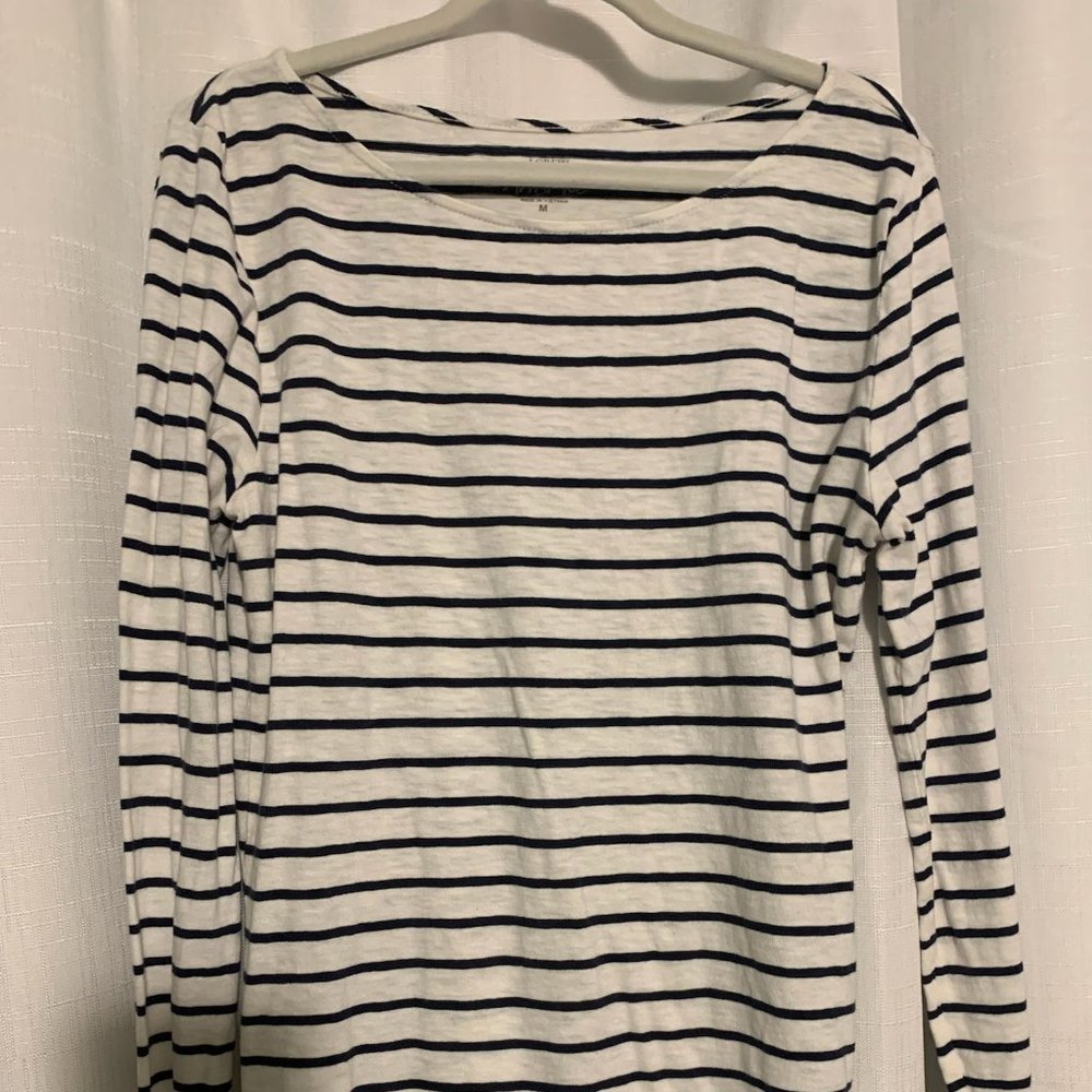 Navy and White Striped J. Crew Artist Long Sleeved Tee Medium